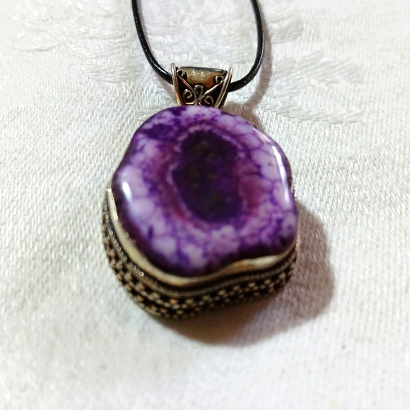 Purple solar agate pendant necklace, handmade jewelry, silver 925, purple eye - Picture 2 of 5